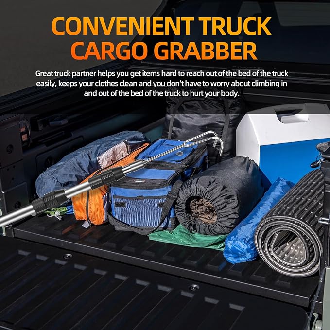 EXJIOTA Truck Cargo Grabber, 6FT Truck Cargo Retriever Telescoping Pole with Two Hooks, Truck Grabber Reach Tool for Pickup Truck Bed Grabber Heavy Duty Truck Accessories