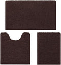 HOMEIDEAS 3 Pieces Bathroom Rugs, Ultra Soft Non Slip Absorbent Chenille Toilet Bath Mat Set (Brown)