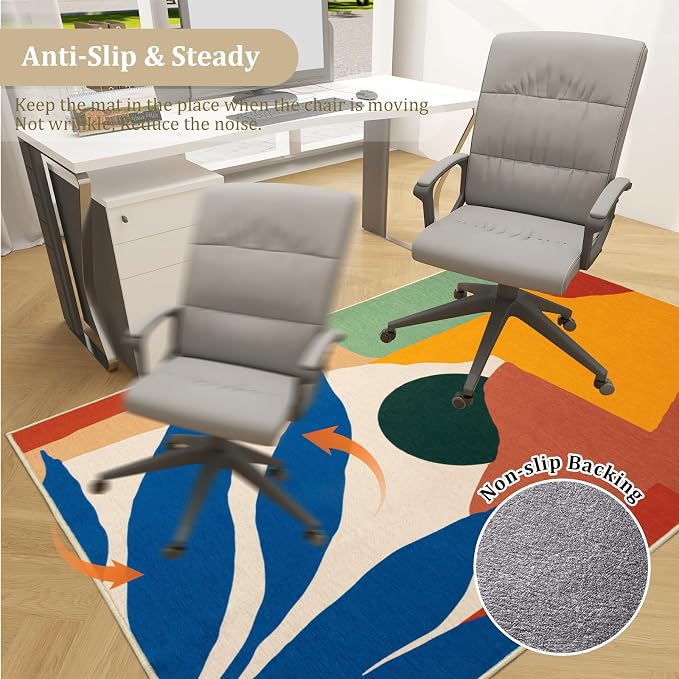 Office Chair Mat for Hardwood Floor, 48"x36" Easy Glide Computer Desk Mat Protector for Rolling Chair Under Desk Rug Nonslip Backing, Machine Wash (Modern)