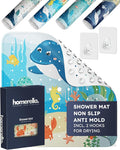 homerella® Shower Mat Non Slip Anti Mold, Non Slip Shower Mats for Inside Shower Stall Anti Slip Mat, Square Shower Floor Mat 21 x 21 in with Suction Cups & Hooks for Quick Drying, Machine Washable