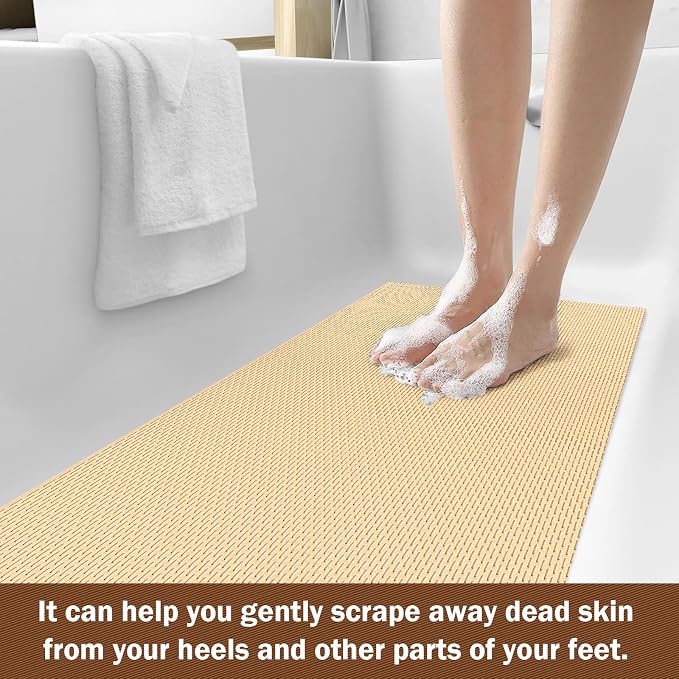Bathroom Non Slip Shower Mat, Khaki 47x32 Inch Bathtub Mat, Non Slip Bathroom Mat for Elderly and Kids, Easy to Dry, Fast-Dry Drainage Hole, Easy to Prune