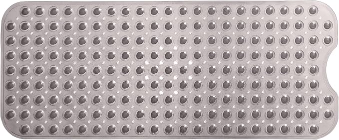 Extra-Long Non-Slip Bathtub & Shower Mat 39”x16” (Smooth/Non-Textured Tubs Only) Safe, Clean, Machine-Washable, Superior Grip&Drainage, Vinyl, Transparent Gray (Grey)