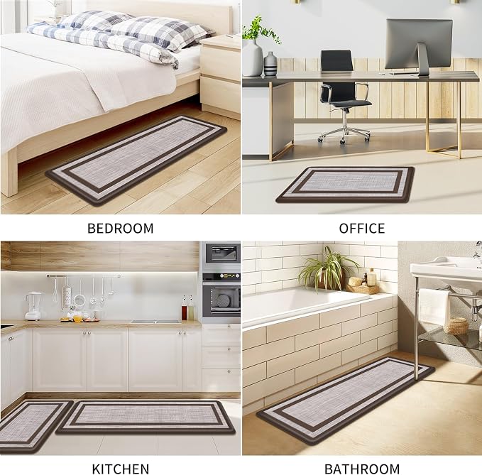 Mattitude Kitchen Mats Set of 2 Cushioned 0.47 inch Thick Rugs Non-Skid Waterproof Mats and Ergonomic Comfort Standing for Floor, Office, Sink,Laundry,Chocolate