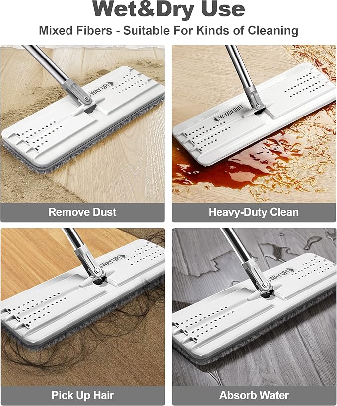JOYMOOP Mop and Bucket Set, Hands-Free Flat Floor Mop with 3 Washable Microfiber Pads, Wet and Dry Use, Ideal for Home and Commercial Floor Cleaning