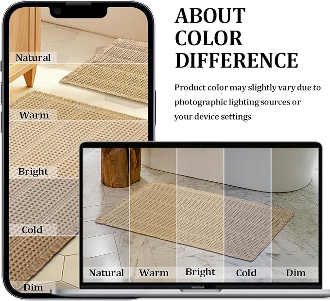 JIUZHEN Waffle Bath Mat Rug Super Absorbent Bath Mats for Bathroom Mat Non Slip Bathmat Machine Washable Soft Bathroom Rugs with Tassels Dry Fast Bath Rugs for Floor, 20" x 32", Strip-Brown