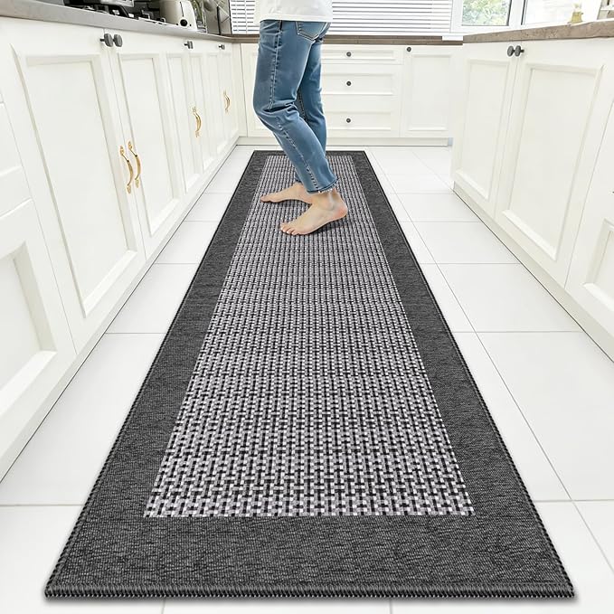 StepRite Kitchen Rugs, Kitchen Mats for Floor, 96"x20" Non-Slip Machine-Washable Kitchen Throw Rug, Absorbent Runner Rugs Office, Sink Standing Desk Mat, Decor Carpet, Grey