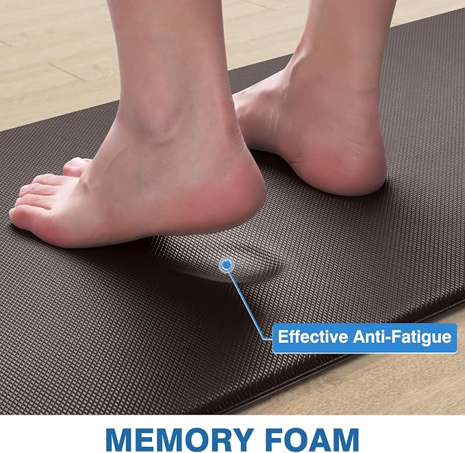 StepRite Kitchen Mats, 2PCS Kitchen Rugs, Cushioned Anti Fatigue Kitchen Mats for Floor, Non-Slip Standing Desk Mat, Waterproof Kitchen Rug Set for Kitchen, Floor, Office,17.3"x30"+17.3"x47",Chocolate