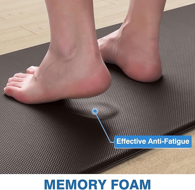 StepRite Kitchen Mats, 2PCS Kitchen Rugs, Cushioned Anti Fatigue Kitchen Mats for Floor, Non-Slip Standing Desk Mat, Waterproof Kitchen Rug Set for Kitchen, Floor, Office,17.3"x30"+17.3"x59",Chocolate