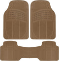 BDK ProLiner Car Floor Mats for Cars Trucks SUV, 3-Piece All-Weather Heavy Duty Rubber Liners with Universal Trimmable Fit, Durable Waterproof Vehicle Auto Floor Mats with Capture Ridges Biege