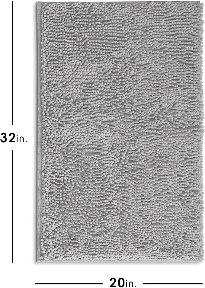 Hearth & Harbor Bathroom Rugs, Chenille Bath Mat - Machine Washable Bath Mats for Bathroom Non-Slip Backing Rubber, Quick Dry Bathroom Mat - Silver Bath Rug, 20x32