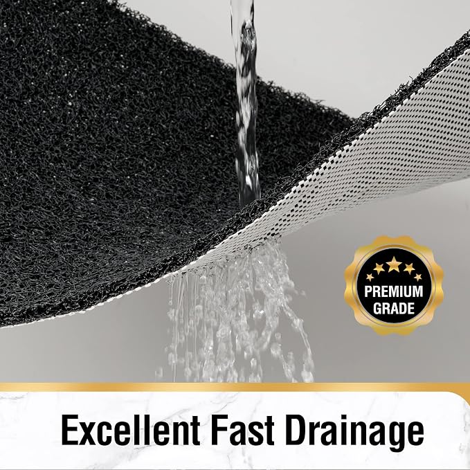 HITSLAM Square Shower Mat, 32 x 32 Inch Non Slip Bath Mat for Tub, Soft PVC Loofah Bathtub Mats with Drain Holes, Quick Drying Bathroom Stall Floor Mat, Bathroom Accessories Without Suction Cup, Black