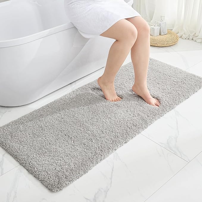 Disolla Grey Bathrom Runner Rug 24x59 - Large Soft Plush Bath Mat, Thick Long Non-Slip Shaggy Floor Mat, Ultra-Absorbent for Master Bathroom Bedroom