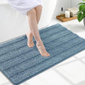 Grandaily Chenille Striped Bathroom Rugs 47x24, Extra Thick and Soft Absorbent Bath Mats, Rubber Backing, Plush Shaggy Shower Carpet, Machine Wash Dry, Bath Rug for Bathroom, Airy Blue