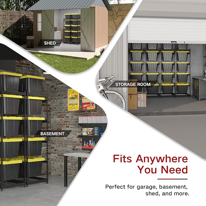 27 Gallon Tote Storage Rack, Heavy-Duty Storage Bin Rack Organizer, 5-Tier Standing Storage Bin Shelves, 250 lb Capacity, Maximize Space for Garage, Warehouse, Utility, 1 Pack Pro(Totes Not Included)