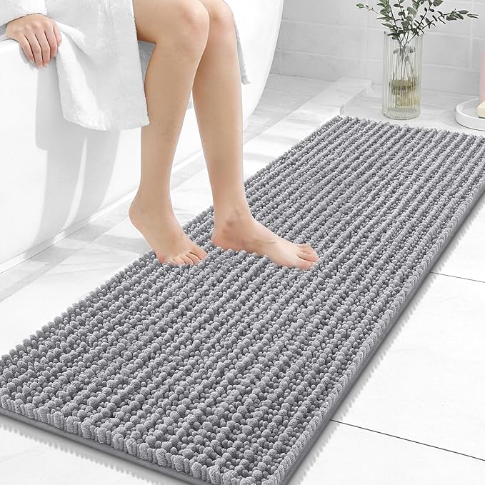 OLANLY Long Bathroom Rugs Runner 47x17, Thick Soft and Absorbent Chenille Bath Mat, Non-Slip, Machine Washable Quick Dry Bath Rugs for Tub Shower Floor, Home Decor Accessories, Grey