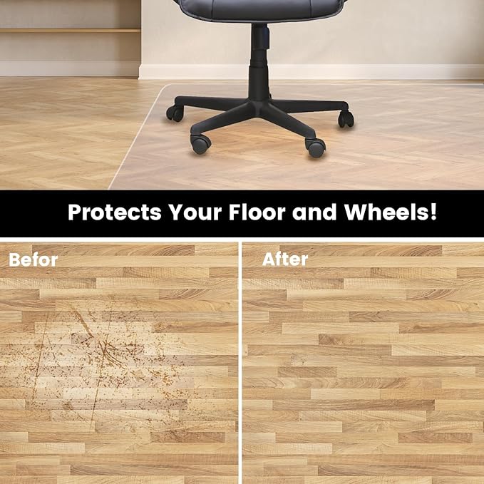 Office Chair Mat for Hardwood Floor: 63"x 51" Extra Large Floor Mat for Rolling Chair and Computer Desk, Clear Chair Mat Heavy Duty Plastic Protector for L Desk, Home, Gaming Easy Glide