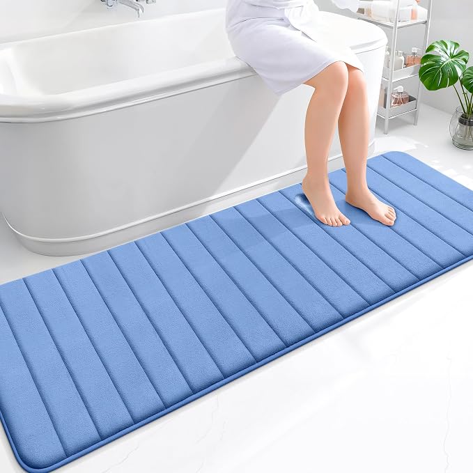 OLANLY Memory Foam Long Bathroom Rugs Runner 70x24, Super Soft Absorbent Bath Mat, Quick Dry, Machine Washable Shower Rugs, Bathmat Carpet, Bathroom Home Decor Accessories, Cornflower Blue