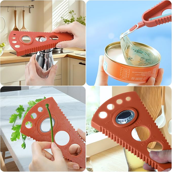 GeeRic Father's Day Jar Opener for Weak Hands & Seniors, Multi-Functional Bottle Opener Tool for Lids, Tabs, Caps, Pull Rings, 5-in-1 Can Opener Dark Red
