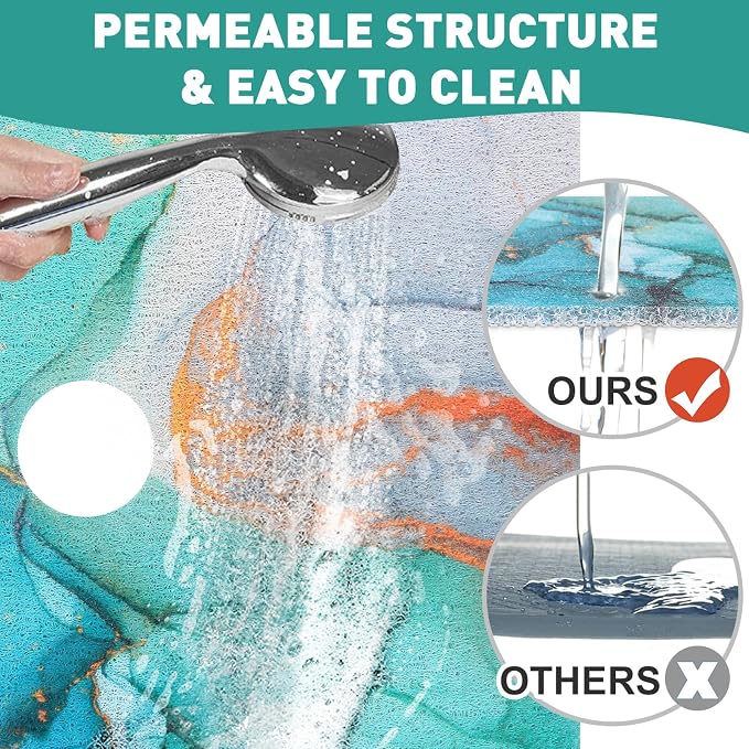 Square Shower Mat Non Slip: 32 x 24 Inch Extra Large Shower Mats with Drain Hole in Middle - PVC Loofah Anti Slip Shower Floor Matt for Inside Shower