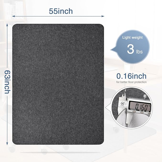 Placoot Office Chair Mat for Hardwood Floor, 55"x63" Large Size Computer Chair Mat, Desk Chair Mat, Large Anti-Slip Floor Protector for Home Office Dark Grey