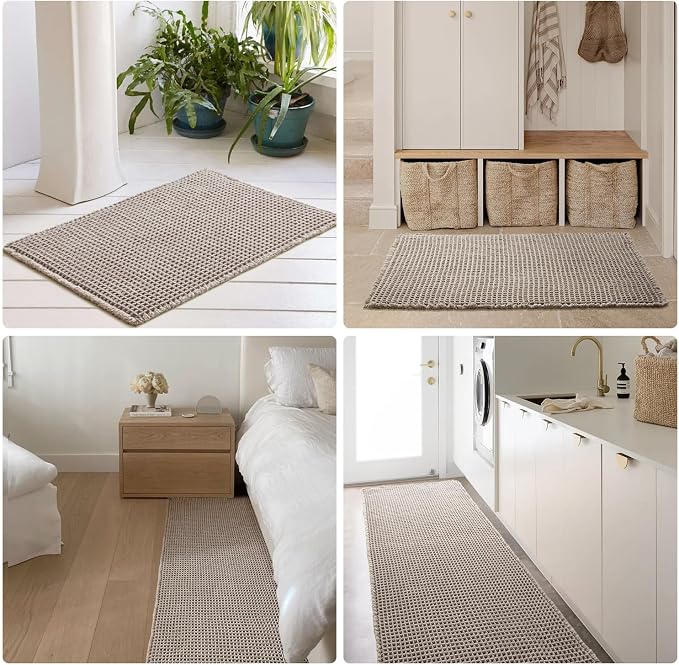 TYUU Waffle Bath Mat, Boho Bathroom Rugs Non Slip Washable Super Absorbent Quick Dry Bath Mat Farmhouse Bathroom Decor, 24"x16" Light Grey