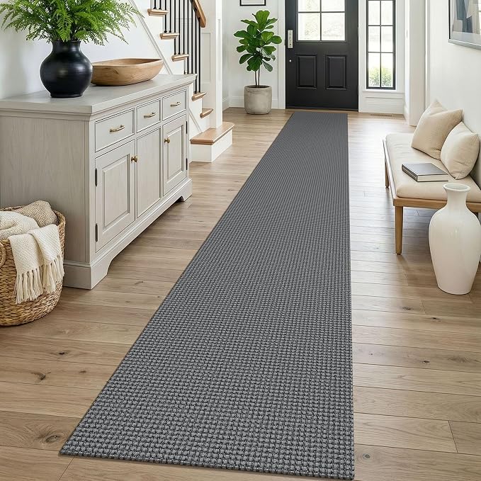 KOZYFLY Braided 2x16 Runners Rugs for Hallway, Extra Long Washable Runner Rug, Woven Non Slip Kitchen Runner, Cotton Entryway Rug, Floor Carpet for Entry, Aisle, Hall, Grey/Dark Grey