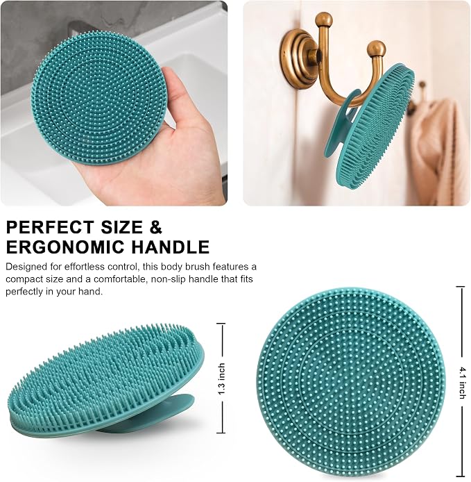INNERNEED Food Grade Silicone Body Scrubber Gentle Exfoliating Brush for Women Men Deep Clean for All Skin Types, More Hygienic and Well Lather (Black+Dark Green+Pink)