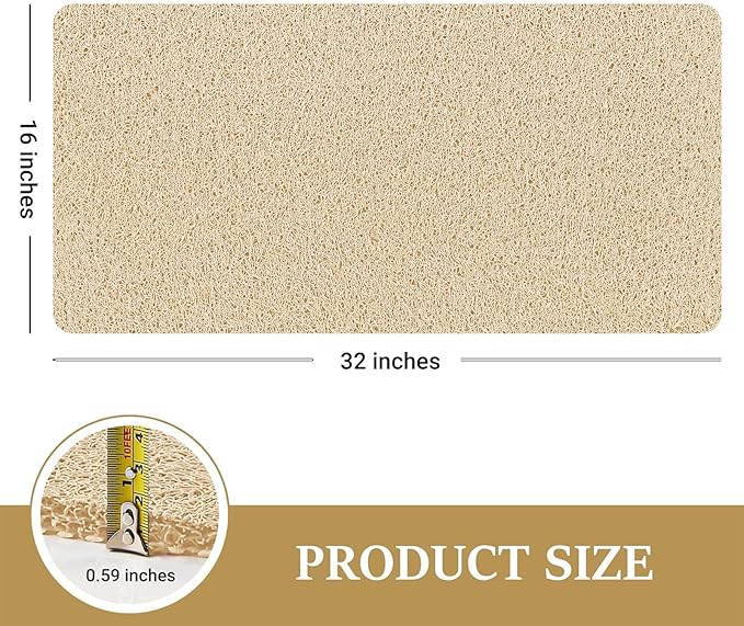 LuxStep Shower Mat Bathtub Mat,32x16 inch, Non-Slip Bath Mat with Drain, Quick Drying PVC Loofah Bathmat for Tub,Shower,Bathroom,Khaki