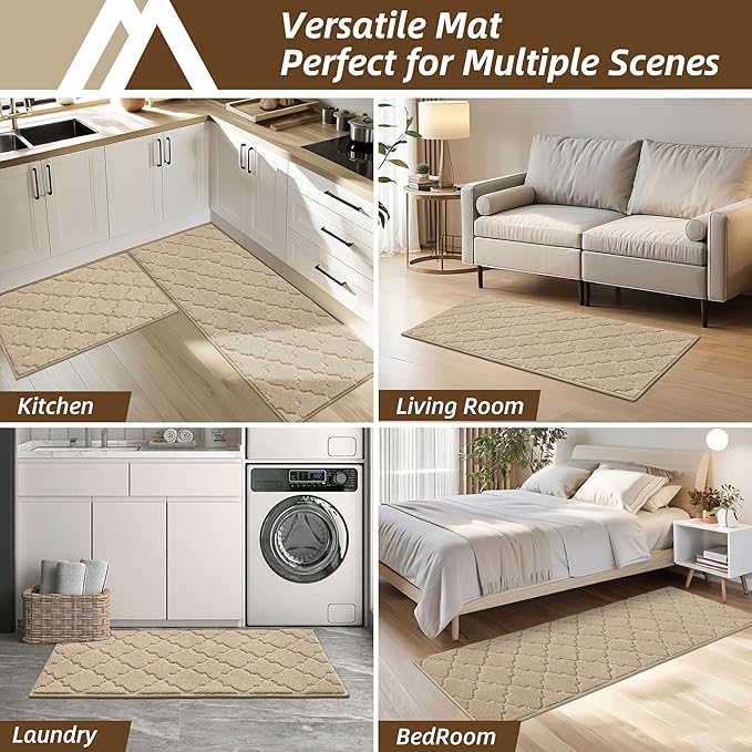COSY HOMEER Kitchen Rugs 24"x36"/24"x60" Non-Slip Washable Kitchen Mats for Floor Absorbent Kitchen Carpet Soft Rugs for Kitchen,Sink Mat,Entrance,Area Rug,Warm Beige