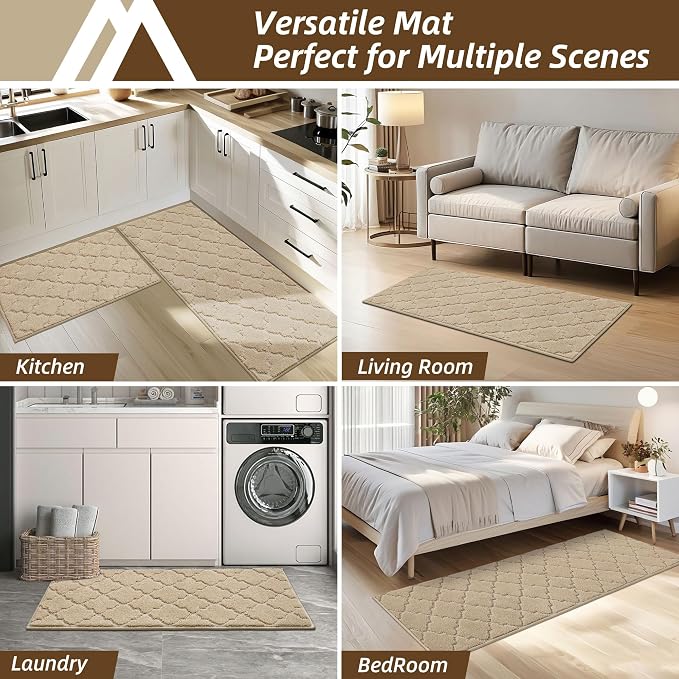 COSY HOMEER Kitchen Rugs 20"x32"/20"x48" Non-Slip Washable Kitchen Mats for Floor Absorbent Kitchen Carpet Soft Rugs for Kitchen,Sink Mat,Entrance,Area Rug,Warm Beige