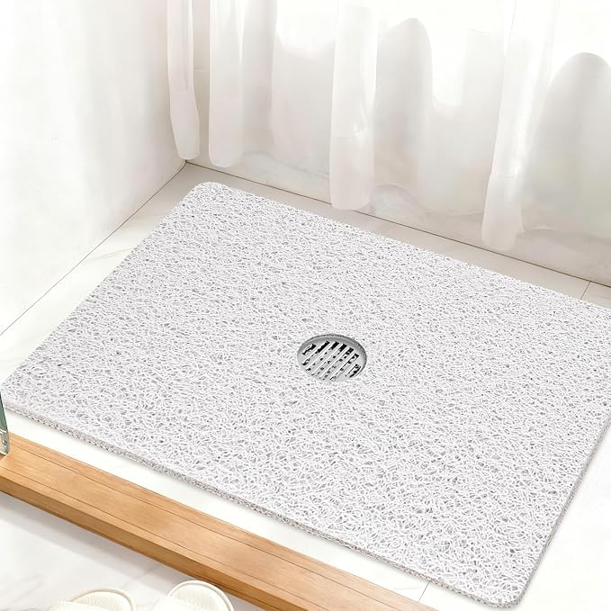 Shower Mat Non Slip: 32 x 24 Inch Extra Large Loofah Shower Mats for Inside Shower - Anti Slip Shower Stall Matt with Drain Hole in Middle