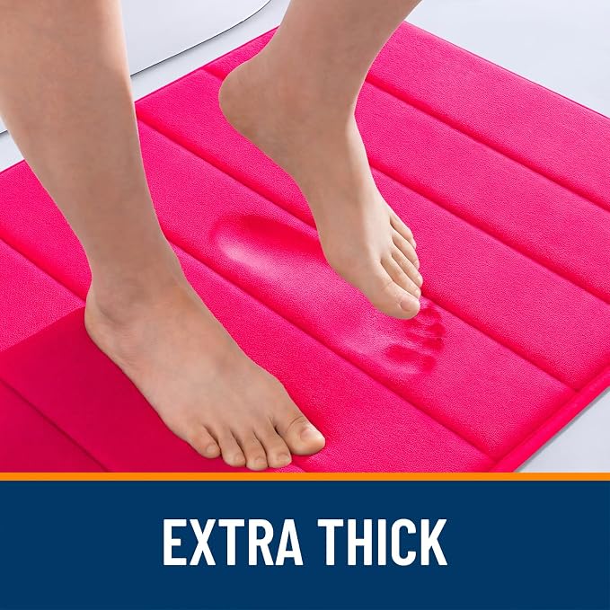 OLANLY Memory Foam Long Bathroom Rugs Runner 70x24, Super Soft Absorbent Bath Mat, Quick Dry, Machine Washable Shower Floor Rugs, Bathmat Carpet, Bathroom Home Decor Accessories, Hot Pink