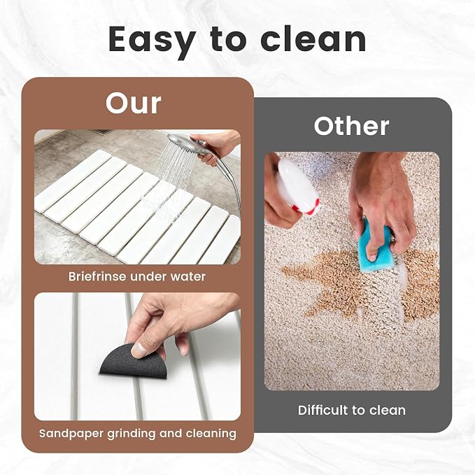 Super Anti-Slip Strong Absorbent Diatomite Pad, Stone Bath Mat 23.6 x 15.5 inches Quick-Dry Pad, Foldable and Easy to Store Bathroom Stone Bath Mat, Suitable for Bathroom, Easy to Clean