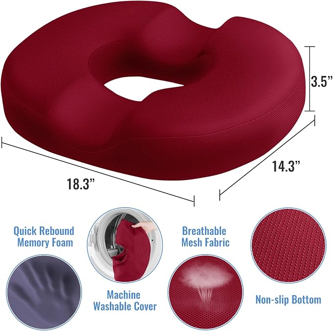 CloudBliss Donut Pillow Stadium Seat Cushion for Tailbone Pain Relief and Hemorrhoids, Memory Foam Seat Chair Cushion, Portable Seat Cushions for Bleachers, Car, Home & Office