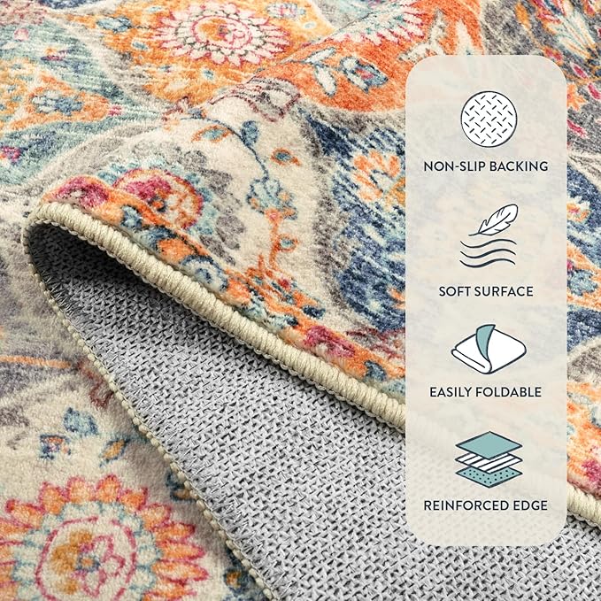 Lahome Moroccan Trellis Washable Rug, 2x3 Kitchen Rugs for Entryway Bathroom, Non-Slip Indoor Door Mat Ultra-Thin, Small Oriental Throw Carpet for Bedroom Entry Elise, Cream/Multi