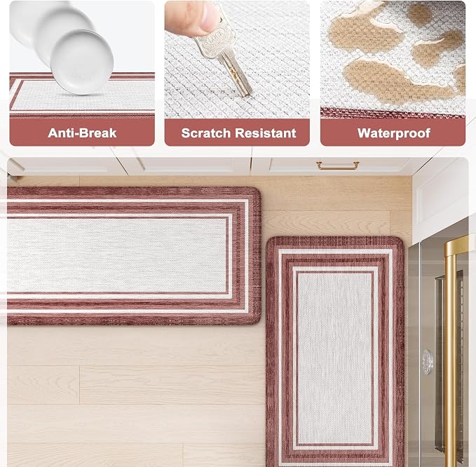 KIMODE Anti Fatigue Kitchen Mats for Floor 2 Piece, Christmas Farmhouse Kitchen Rugs, Padded Kitchen Floor Mats, Red Boho Standing Desk Mats for Laundry Room Decor Office Bathroom Sink 17"x47"+17"x29"