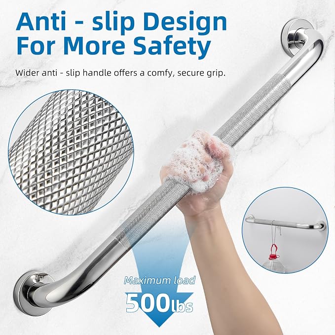 Grab Bars for Shower, Zynuhmo 2 Pack 24 Inch Anti Slip Bathroom Safety Grab Bar 1.25" Diameter Stainless Steel Shower Handrail for Handicap Injury Pregnant Senior Assist Shower Handle(Polished Nickel)