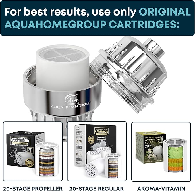 AquaHomeGroup 20 Stage Shower Filter with Vitamin C and E - Reduces Chlorine, Heavy Metals and Sediment - 2 Cartridges Included - High Pressure - Black