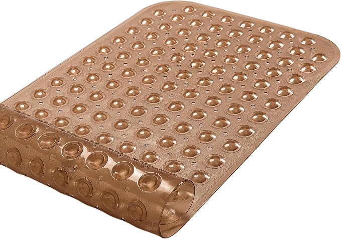 Large Non-Slip Bathtub & Shower Mat 31 inch x16 inch (Smooth/Non-Textured Tubs Only) Safe, Clean, Machine-Washable, Superior Grip&Drainage, Vinyl, Transparent Brown, Medium