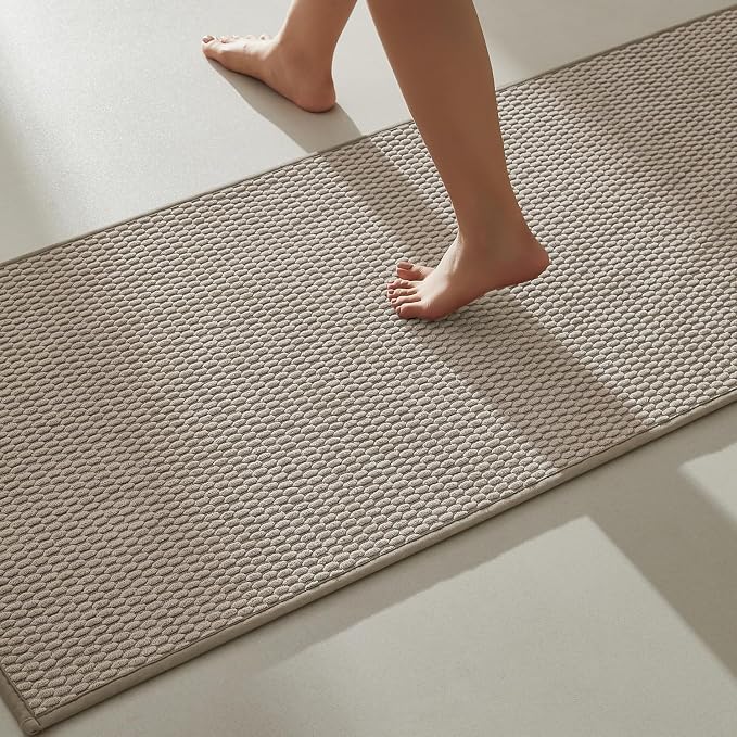 TYUU Bathroom Runner Rug, Long Bath Mat Washable Thin Quick Dry Low Pile Bathroom Runner Rugs 24 x 60 Non Slip, Beige 24"x60"