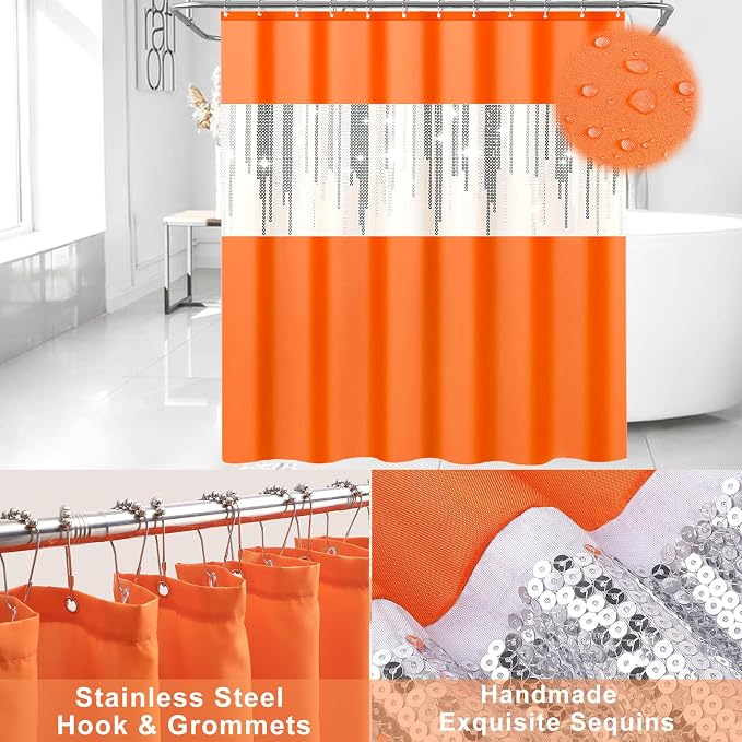 Bathroom Set- Bathroom Accessories Set with Sequin Shower Curtain Set Orange Bathroom Decor with Towel Set Bathroom Decor