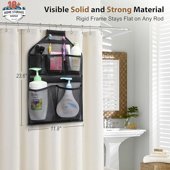 MISSLO Bathroom Shower Organizer Mesh Hanging Shower Caddy with Rotatable Hanger (Black)