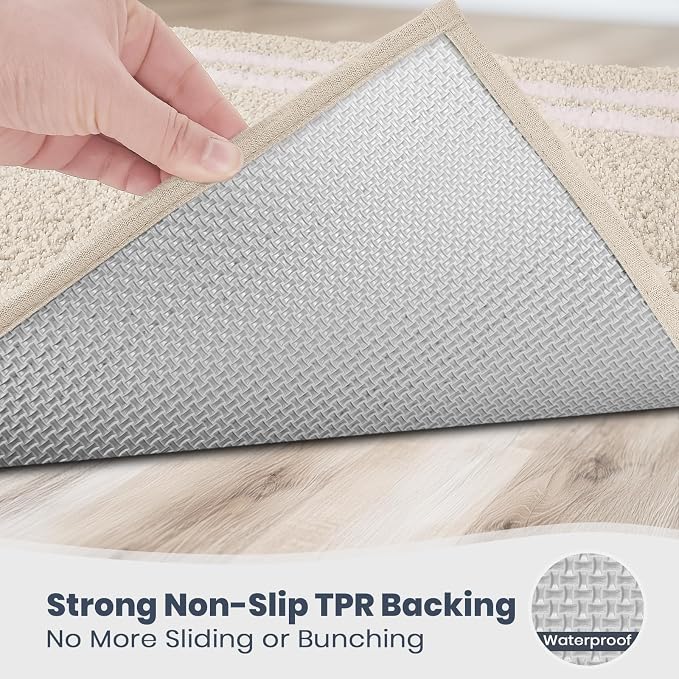 PURRUGS Bathroom Rug Non-Slip Machine Washable 30" x 46", Super Absorbent and Quick Dry Shaggy Microfiber Bath Mat, Extra Soft and Plush Bath Rug for Bathtub, Shower, and Sink, Beige