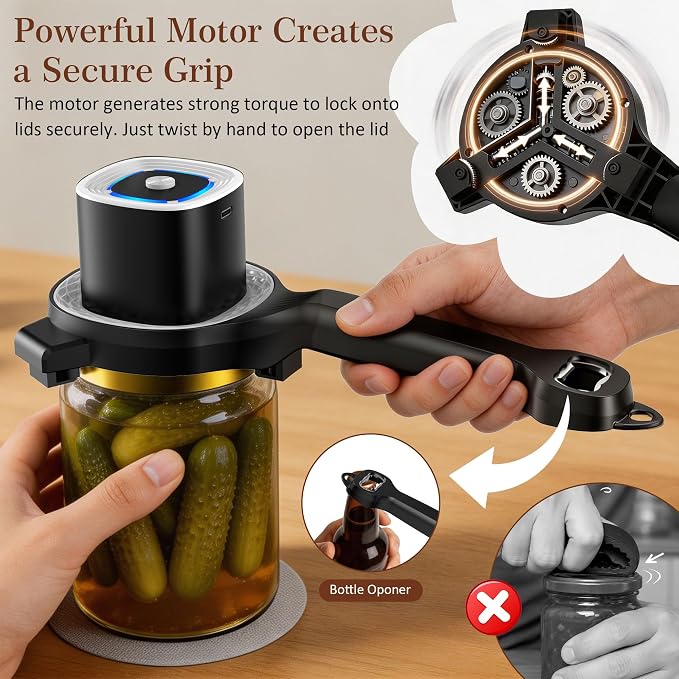 Electric Jar Opener for Seniors with Auto-Adjusting Gripper, Rechargeable Jar & Bottle Openers for Weak Hands and Arthritis, Easy Twist Off Lid Opener with Rubber Gripper Pad, Fits 1"-3.5" Lids(White)