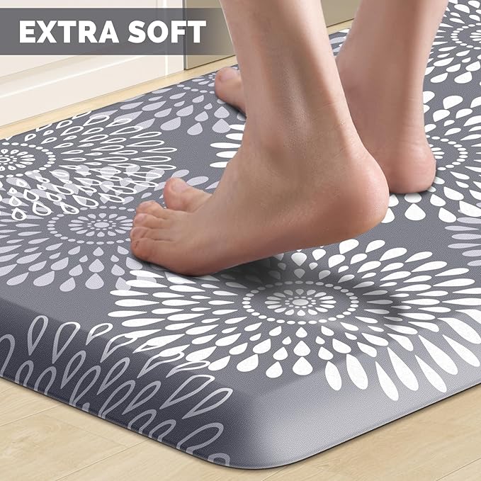 LuxStep Kitchen Mat Waterproof Kitchen Rugs for Floor Cushioned Anti-Fatigue Mat Non-Slip Standing Desk Mat Comfort Floor Mats for House Sink Office 17.3" x 60" Grey