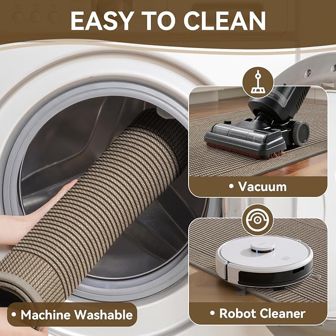 Kitchen Mats for Floor, 17''x59'' Washable Non Slip Absorbent Kitchen Mat, Braided Kitchen Runner Rug, Kitchen Sink Rug, Brown