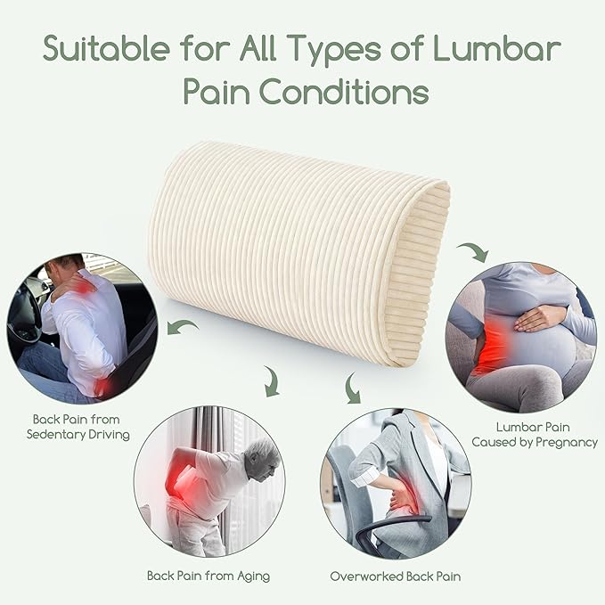 HIGOGOGO Lumbar Support Pillow for Recliner Chair/Accent Chair/Couch, Memory Foam Back Support Cushion for Elderly, Recliner Cushions for Back Rest, Pain Relief, Reading, Washable Cover, Beige