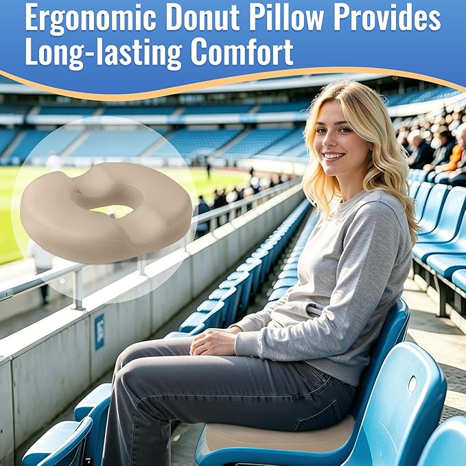 CloudBliss Donut Pillow Stadium Seat Cushion for Tailbone Pain Relief and Hemorrhoids, Memory Foam Seat Chair Cushion, Portable Seat Cushions for Bleachers, Car, Home & Office
