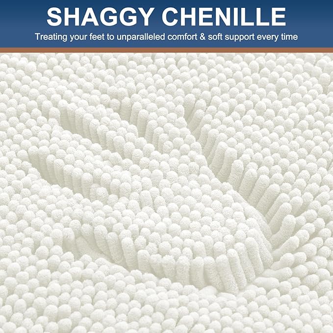Smiry Bathroom Rugs Sets 2 Piece, Soft Absorbent Chenille Machine Washable Non Slip Shaggy Bath Rug Set for Tub, Shower, and Floor (36x24+24x16, Ivory)