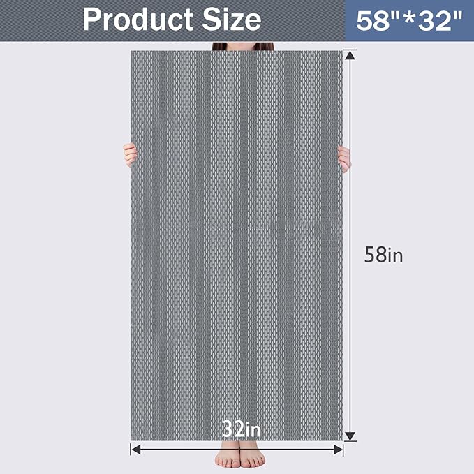 Bathroom Non Slip Shower Mat, Gray 58x32 Inch Bathtub Mat, Non Slip Bathroom Mat for Elderly and Kids, Easy to Dry, Fast-Dry Drainage Hole, Easy to Prune